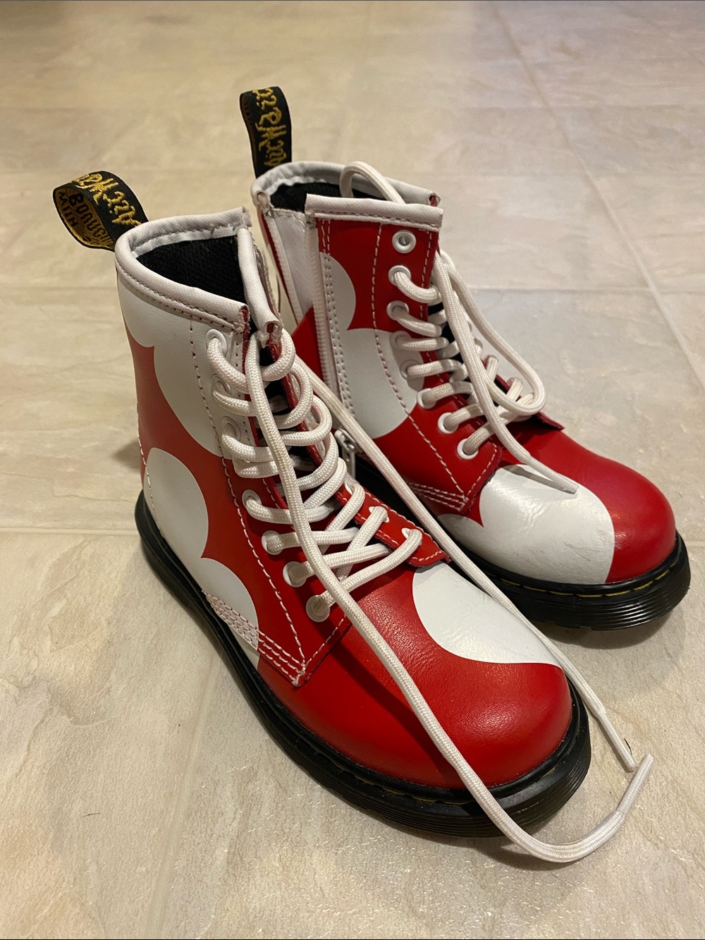 Dr Martens Kids Red and White Heart Lace-Up Boots